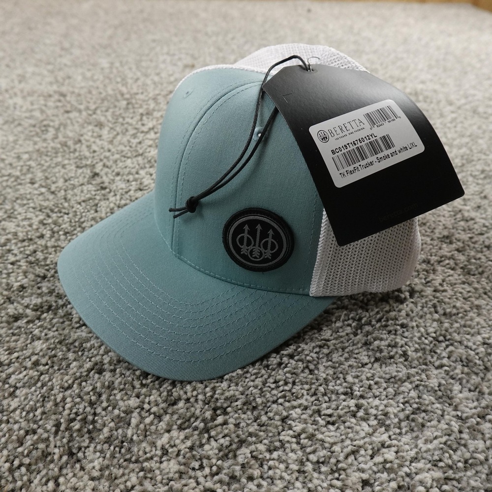 NEW Beretta Hat Cap Fitted Mens XL Blue White Trucker Logo Mesh Outdoor Hunting‎